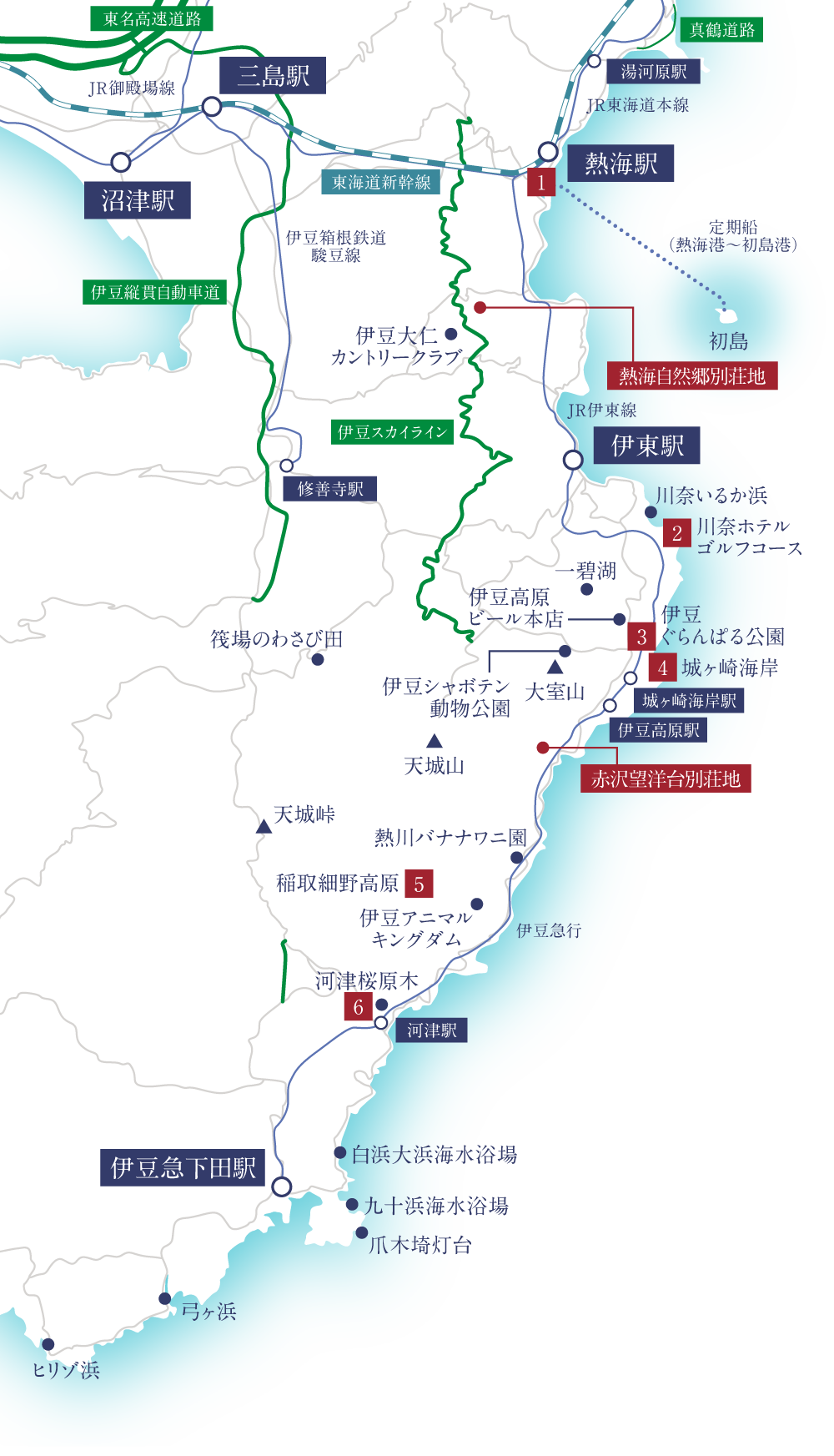 東伊豆エリアの地図画像